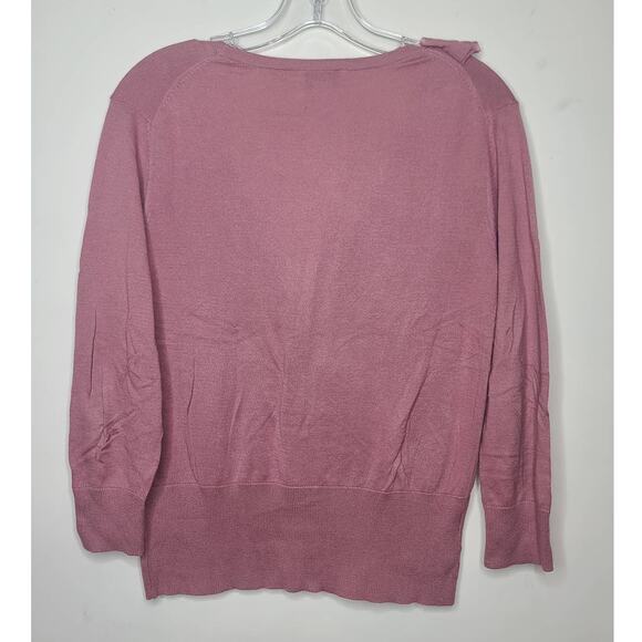 Ann Taylor Loft dusty rose pima cotton ruffle neck cardigan sweater - medium - Picture 3 of 4